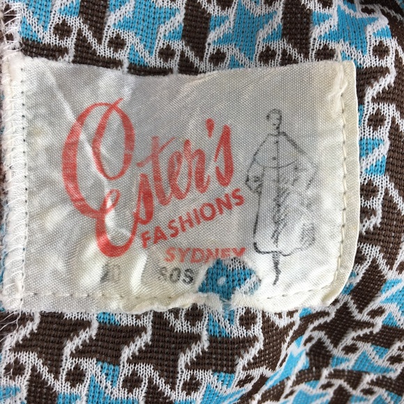 Vintage 60’s Crimplene Jacket. Aqua Brown geometrical pattern Ester’s Fashion - Picture 9 of 9